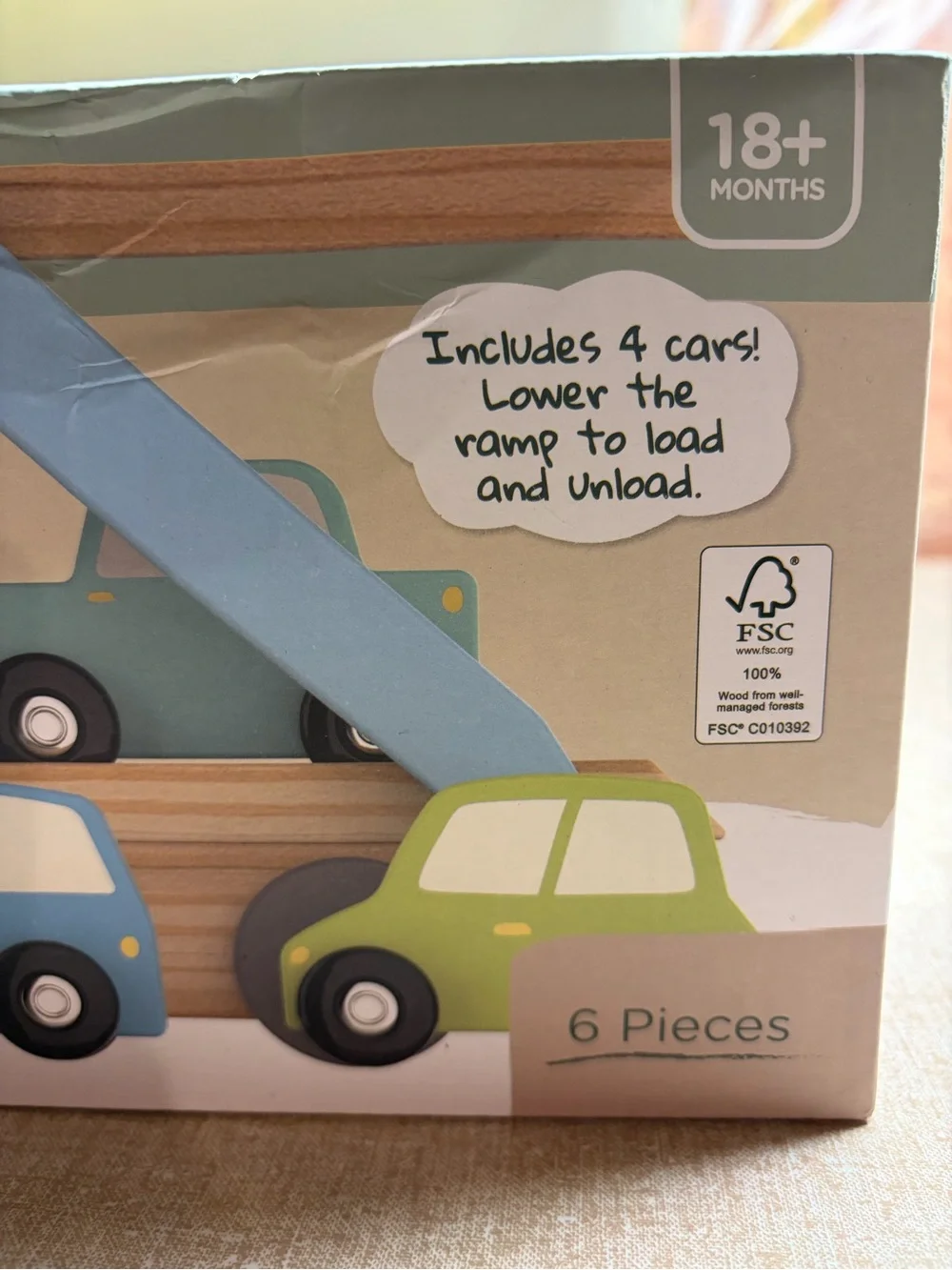 Bee Happy Wooden Car Hauler Toy Set 6 Pieces FCS Certified